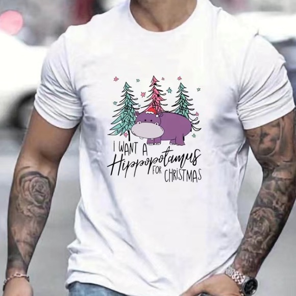 Unisex “I Want a Hippopotamus For Christmas” T-Shirt - Picture 1 of 7